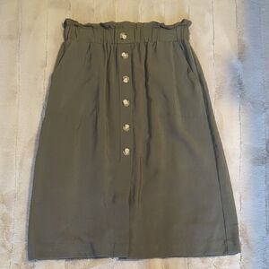 LOFT Olive Green Button-Front Paperbag Midi Skirt